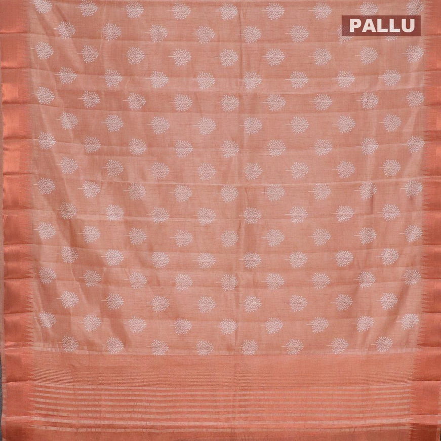 Semi raw silk saree pastel brown with butta prints and temple design copper zari woven border - {{ collection.title }} by Prashanti Sarees