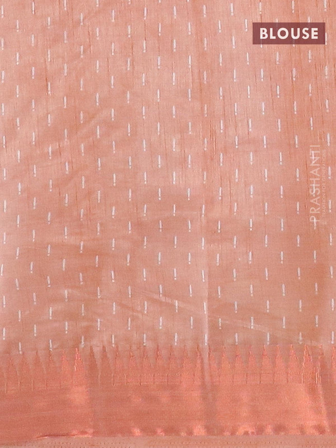 Semi raw silk saree pastel brown with butta prints and temple design copper zari woven border - {{ collection.title }} by Prashanti Sarees