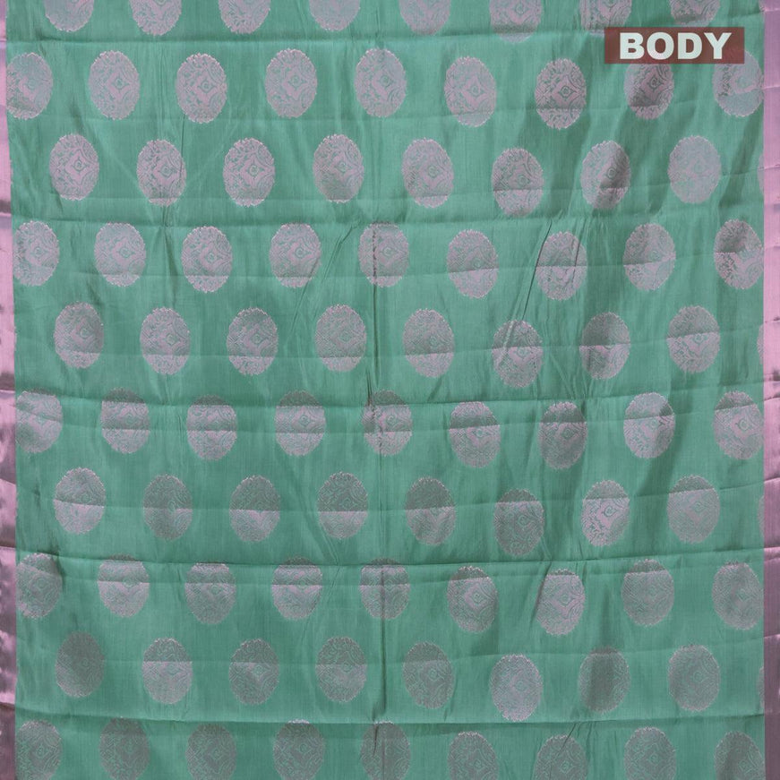 Semi raw silk saree pastel green shade with pink zari woven buttas and pink zari woven border - {{ collection.title }} by Prashanti Sarees