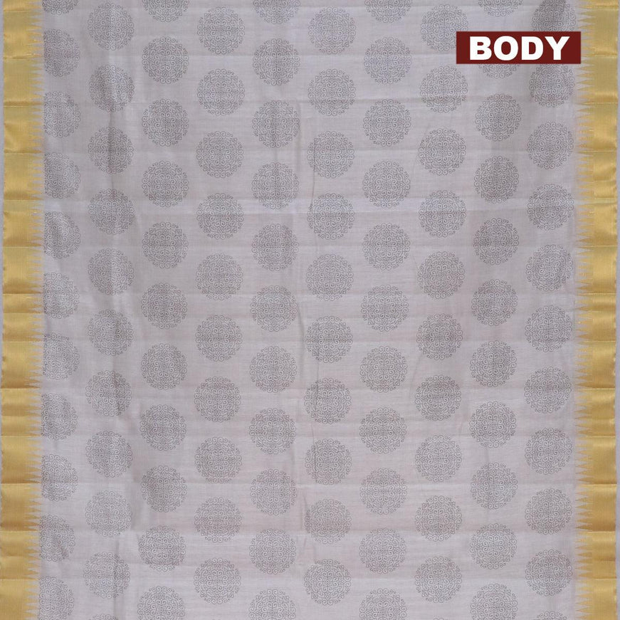 Semi raw silk saree pastel grey with butta prints and temple design zari zari woven border - {{ collection.title }} by Prashanti Sarees