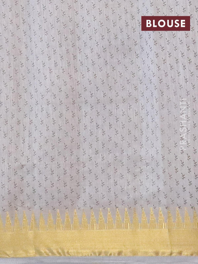 Semi raw silk saree pastel grey with butta prints and temple design zari zari woven border - {{ collection.title }} by Prashanti Sarees