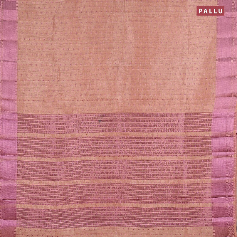 Semi raw silk saree pastel peach shade with allover pink zari woven 1000 buttas and long pink zari woven border - {{ collection.title }} by Prashanti Sarees