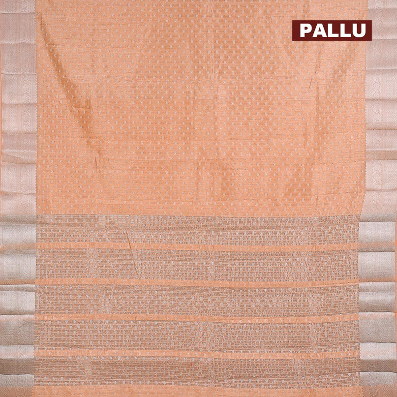 Semi raw silk saree peach orange with allover silver zari woven 1000 buttas and silver zari woven border - {{ collection.title }} by Prashanti Sarees
