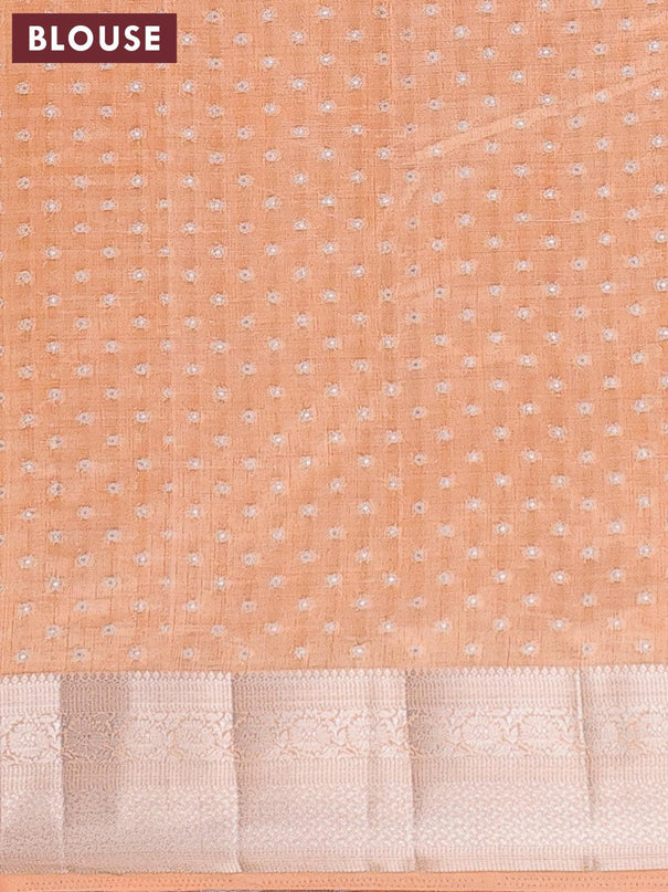 Semi raw silk saree peach orange with allover silver zari woven 1000 buttas and silver zari woven border - {{ collection.title }} by Prashanti Sarees