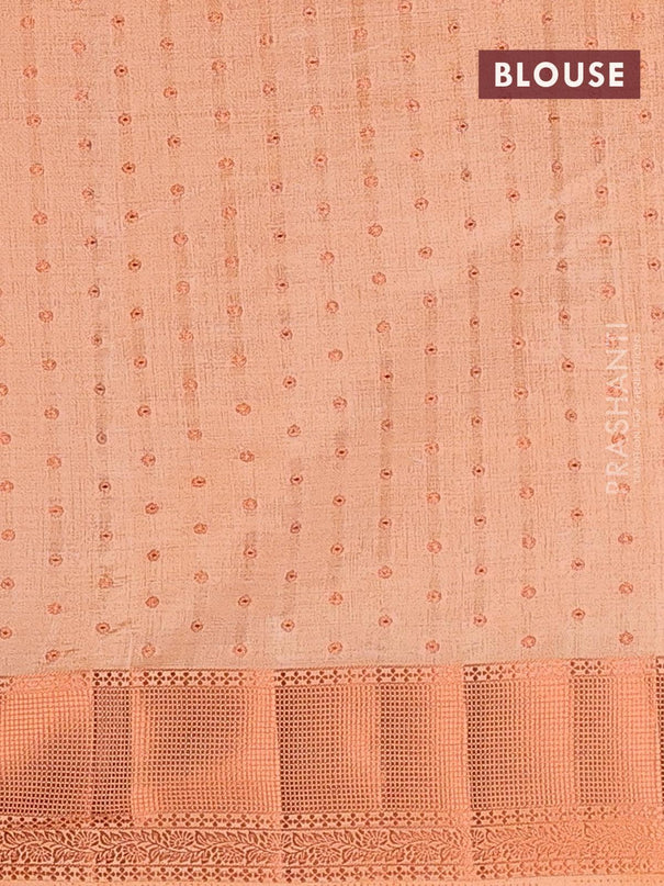 Semi raw silk saree peach orange with allover zari woven 1000 buttas and copper zari woven border - {{ collection.title }} by Prashanti Sarees