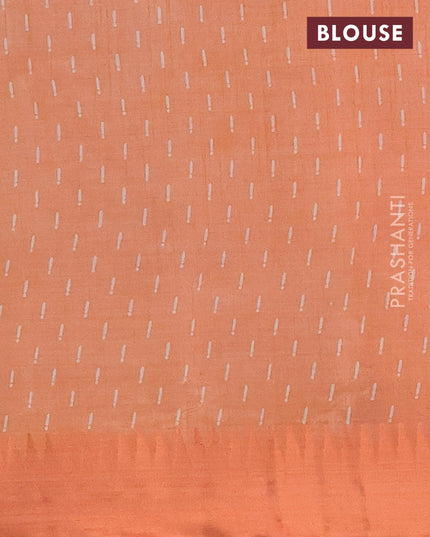 Semi raw silk saree peach orange with butta prints and temple design copper zari woven border - {{ collection.title }} by Prashanti Sarees
