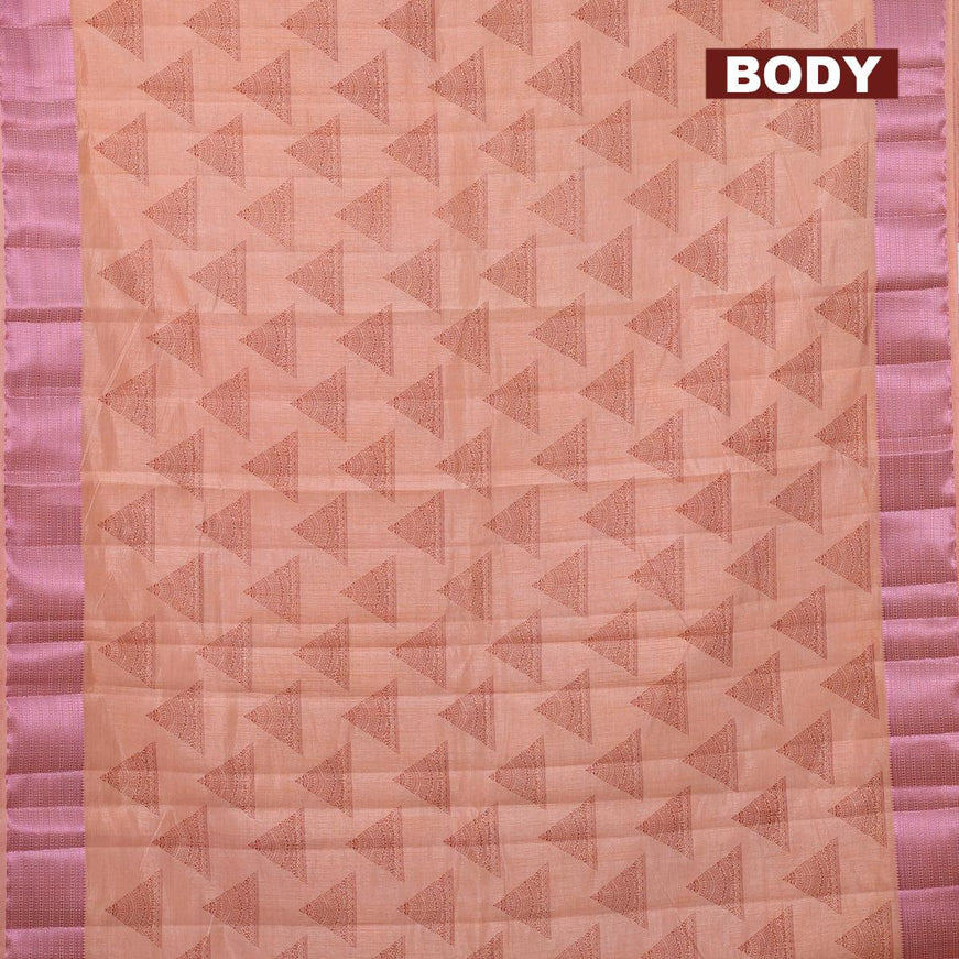 Semi raw silk saree peach orange with geometric butta prints and pink zari woven border - {{ collection.title }} by Prashanti Sarees