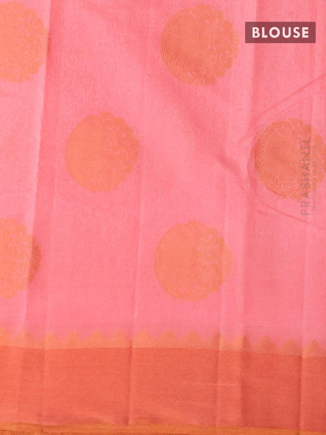 Semi raw silk saree peach pink with copper zari woven buttas and copper zari woven border - {{ collection.title }} by Prashanti Sarees