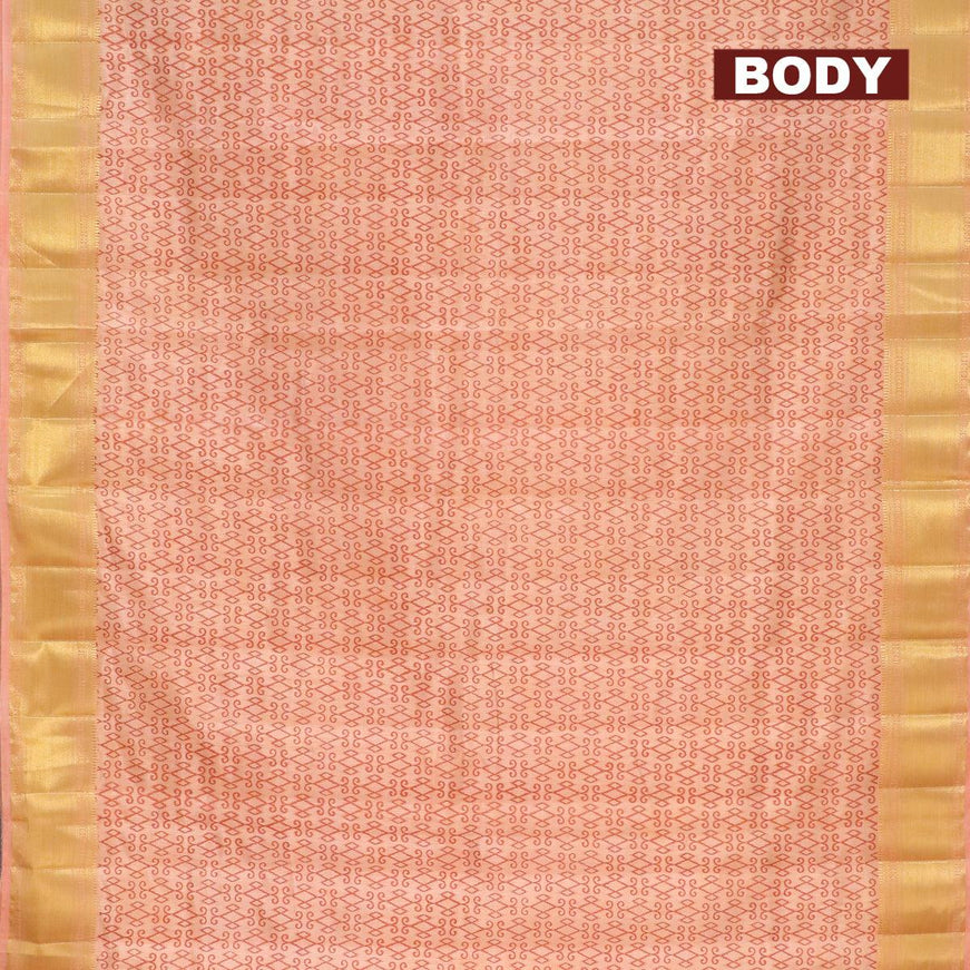 Semi raw silk saree peach shade with allover ikat prints and zari woven border - {{ collection.title }} by Prashanti Sarees