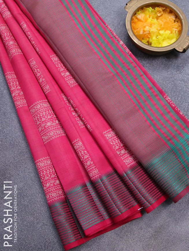 Semi raw silk saree pink and teal green with box type butta prints and thread woven border - {{ collection.title }} by Prashanti Sarees