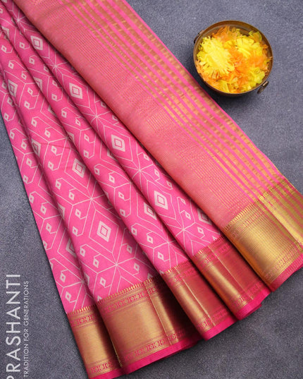 Semi raw silk saree pink with allover geometric prints and zari woven border - {{ collection.title }} by Prashanti Sarees