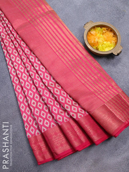 Semi raw silk saree pink with allover ikat butta prints and copper zari woven border - {{ collection.title }} by Prashanti Sarees