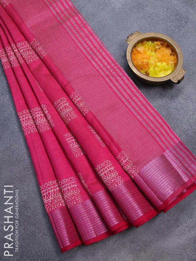 Semi raw silk saree pink with box type butta prints and pink zari woven border - {{ collection.title }} by Prashanti Sarees
