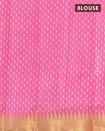 Semi raw silk saree pink with butta prints and temple design zari zari woven border - {{ collection.title }} by Prashanti Sarees