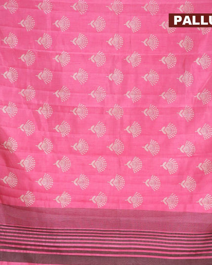 Semi raw silk saree pink with floral butta prints with woven border - {{ collection.title }} by Prashanti Sarees