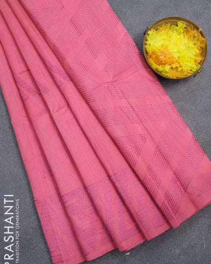 Semi raw silk saree pink with geometric embroidery work buttas and embroidery work border - {{ collection.title }} by Prashanti Sarees