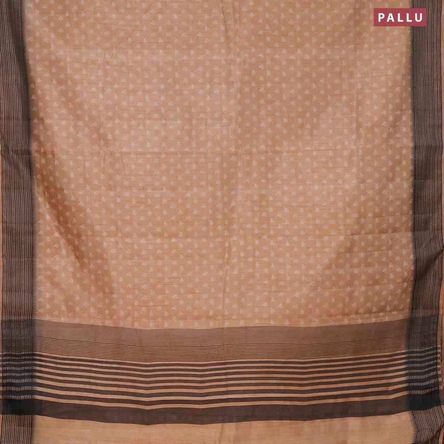 Semi raw silk saree sandal and grey with allover butta prints and thread woven border - {{ collection.title }} by Prashanti Sarees