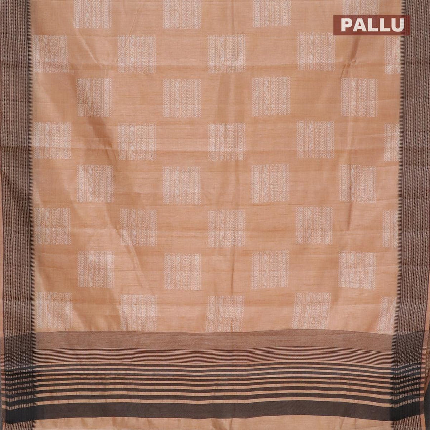 Semi raw silk saree sandal and grey with box type butta prints and thread woven border - {{ collection.title }} by Prashanti Sarees