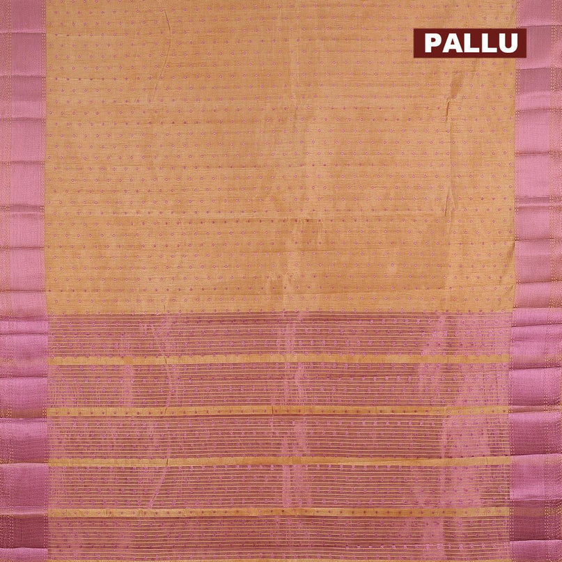 Semi raw silk saree sandal with allover pink zari woven 1000 buttas and long pink zari woven border - {{ collection.title }} by Prashanti Sarees
