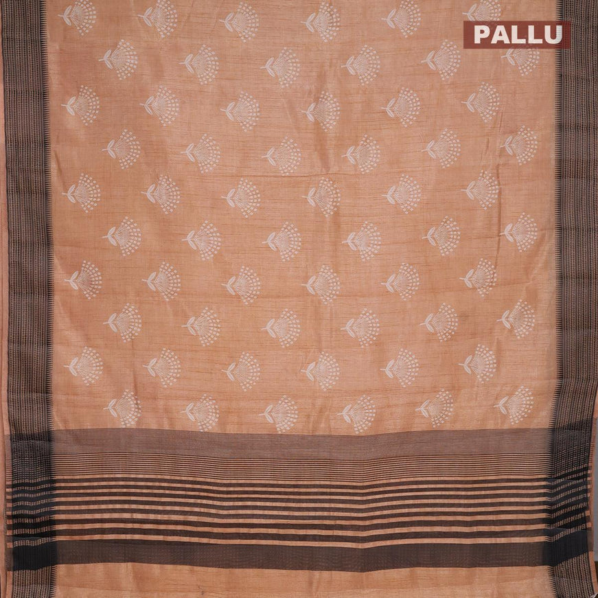 Semi raw silk saree sandal with floral butta prints with woven border - {{ collection.title }} by Prashanti Sarees