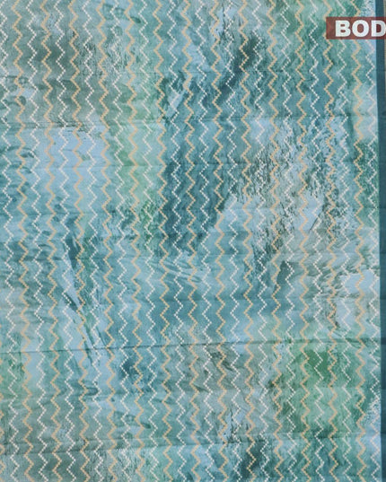 Semi raw silk saree teal blue shade with allover zig zag prints and zari woven border - {{ collection.title }} by Prashanti Sarees