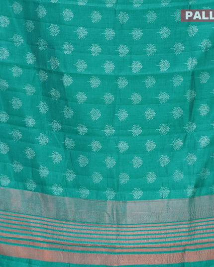 Semi raw silk saree teal blue with butta prints and temple design copper zari woven border - {{ collection.title }} by Prashanti Sarees
