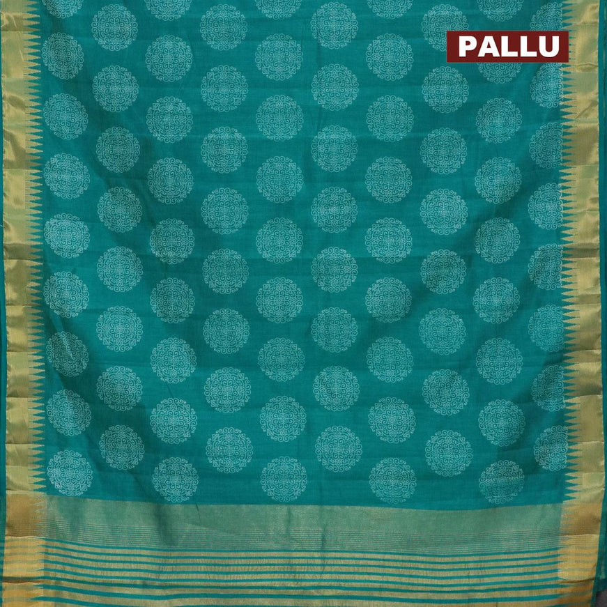 Semi raw silk saree teal blue with butta prints and temple design zari zari woven border - {{ collection.title }} by Prashanti Sarees