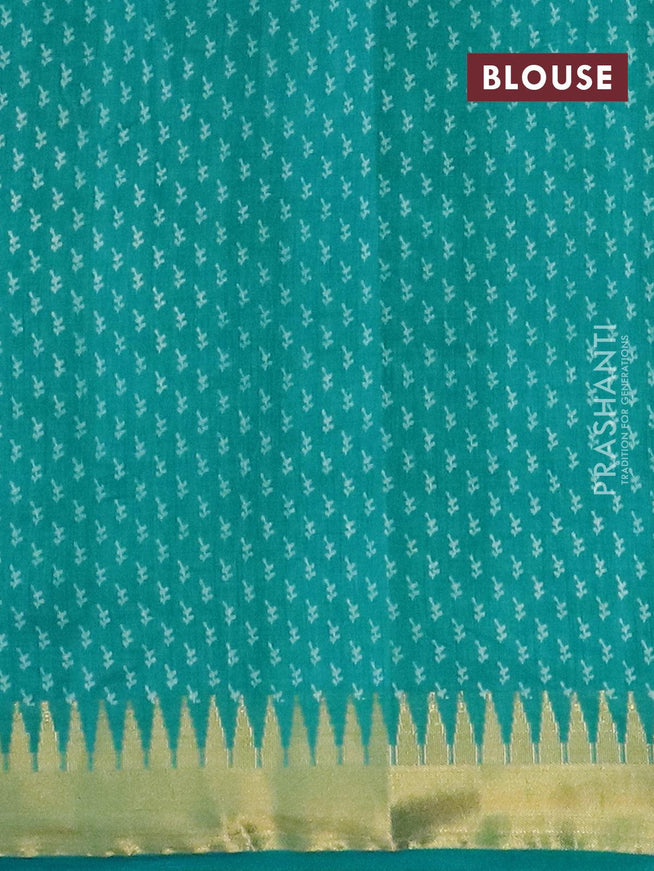 Semi raw silk saree teal blue with butta prints and temple design zari zari woven border - {{ collection.title }} by Prashanti Sarees