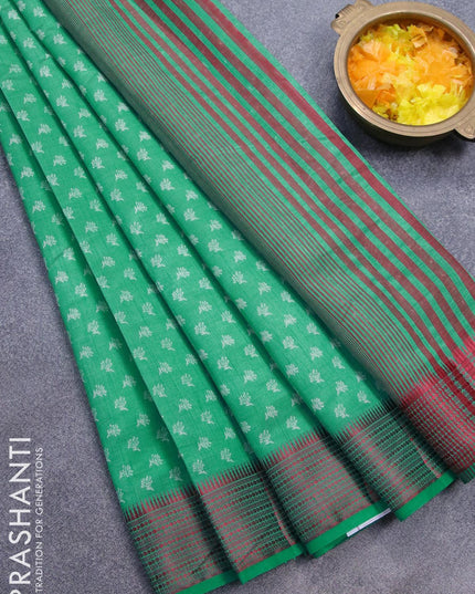 Semi raw silk saree teal green and maroon with allover butta prints and thread woven border - {{ collection.title }} by Prashanti Sarees