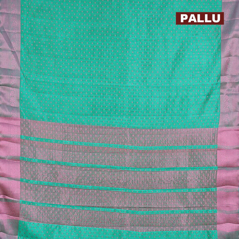 Semi raw silk saree teal green with allover pink zari woven 1000 buttas and pink zari woven border - {{ collection.title }} by Prashanti Sarees