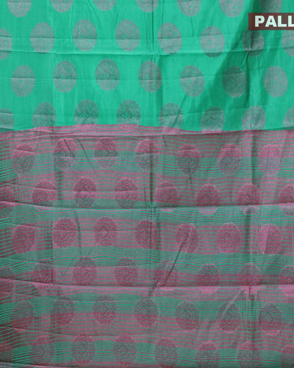 Semi raw silk saree teal green with pink zari woven buttas and pink zari woven border - {{ collection.title }} by Prashanti Sarees
