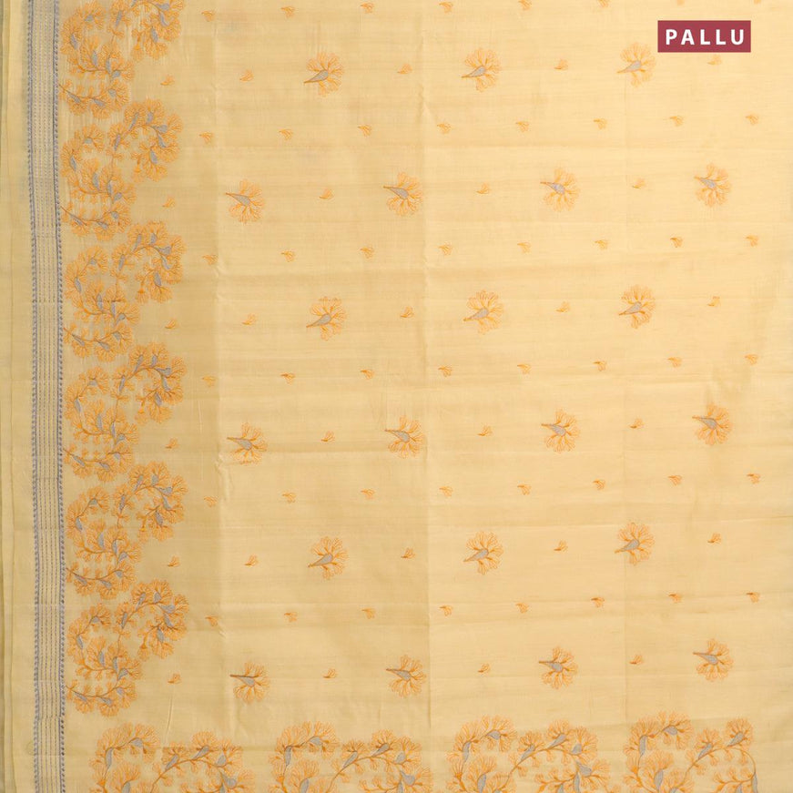 Semi raw silk saree yellow with embroidery work buttas and zari woven border - {{ collection.title }} by Prashanti Sarees