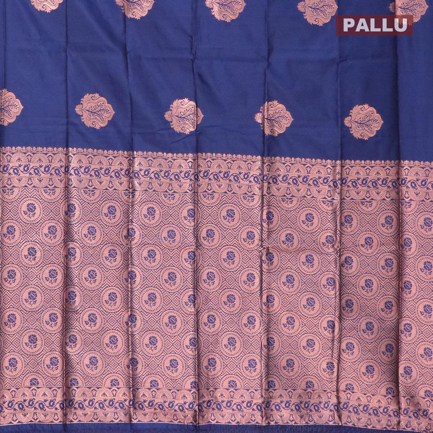Semi soft silk saree blue with thread & zari woven buttas in borderless style - {{ collection.title }} by Prashanti Sarees