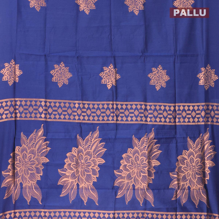 Semi soft silk saree blue with zari woven floral buttas in borderless style - {{ collection.title }} by Prashanti Sarees