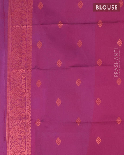 Semi soft silk saree cs blue and dark magenta pink with thread woven box type buttas in borderless style - {{ collection.title }} by Prashanti Sarees