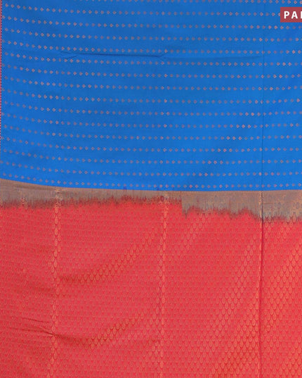 Semi soft silk saree cs blue and dual shade of pinkish orange with allover copper zari woven butta weaves and copper zari woven border - {{ collection.title }} by Prashanti Sarees