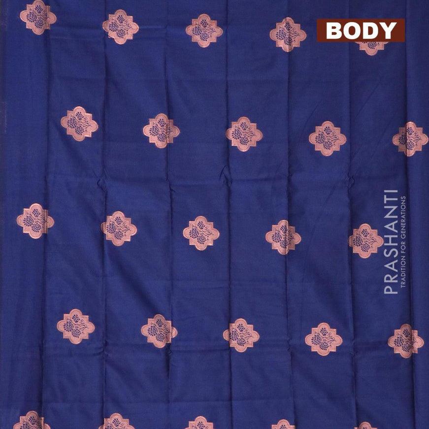 Semi soft silk saree dark blue with thread & zari woven buttas in borderless style - {{ collection.title }} by Prashanti Sarees