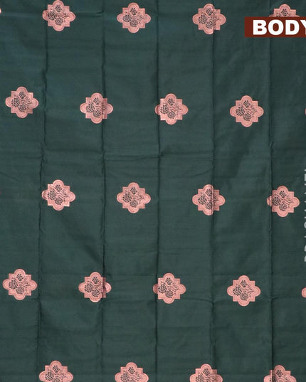 Semi soft silk saree dark green with thread & zari woven buttas in borderless style - {{ collection.title }} by Prashanti Sarees