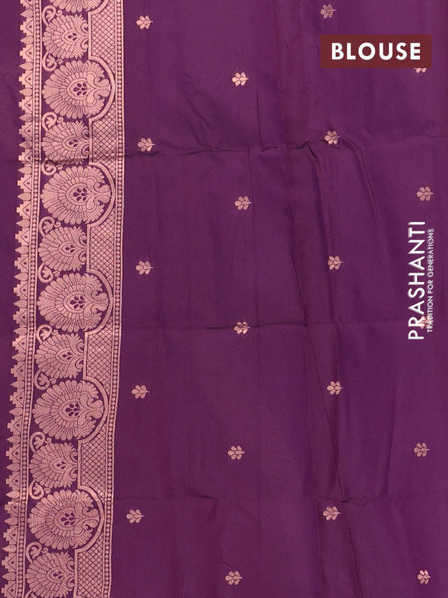 Semi soft silk saree deep purple with copper zari woven tree buttas in borderless style - {{ collection.title }} by Prashanti Sarees