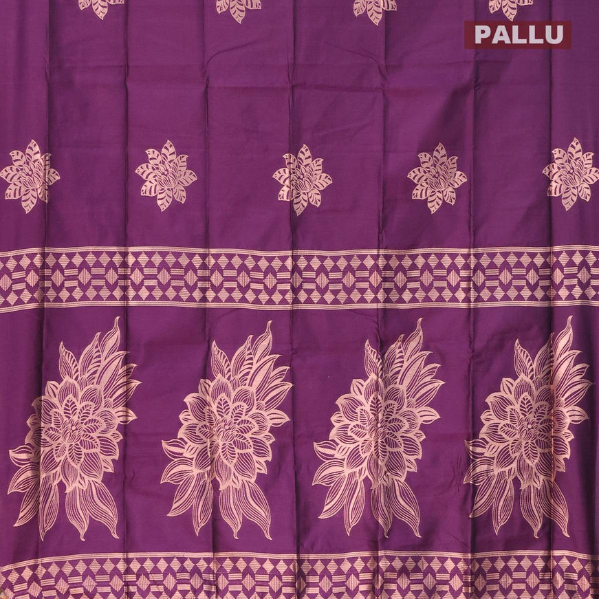 Semi soft silk saree deep purple with zari woven floral buttas in borderless style - {{ collection.title }} by Prashanti Sarees