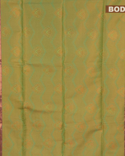 Semi soft silk saree dual shade of green and red with allover zari woven brocade weaves and copper zari woven border - {{ collection.title }} by Prashanti Sarees