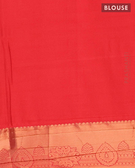 Semi soft silk saree dual shade of green and red with allover zari woven brocade weaves and copper zari woven border - {{ collection.title }} by Prashanti Sarees