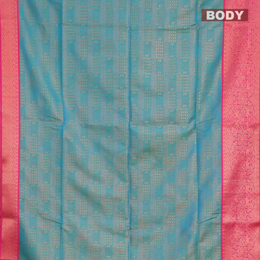 Semi soft silk saree dual shade of teal green and pink with allover zari woven brocade weaves and copper zari woven border - {{ collection.title }} by Prashanti Sarees