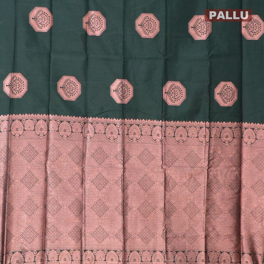 Semi soft silk saree green with copper zari woven tree buttas in borderless style - {{ collection.title }} by Prashanti Sarees