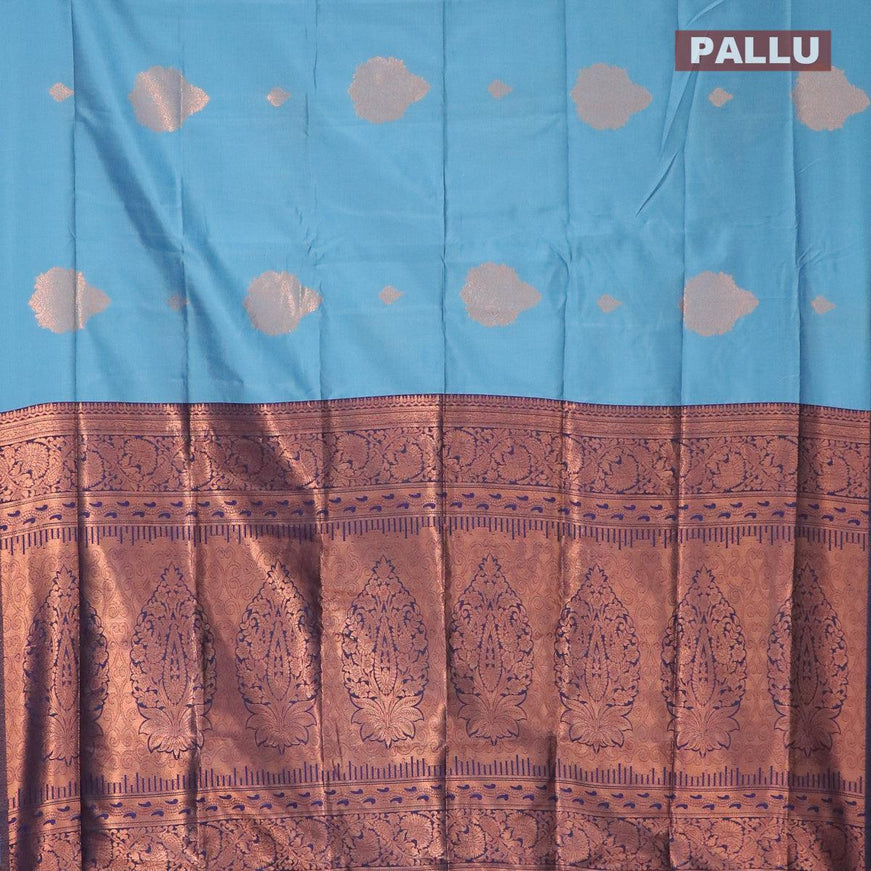 Semi soft silk saree light blue and blue with zari woven buttas in borderless style - {{ collection.title }} by Prashanti Sarees