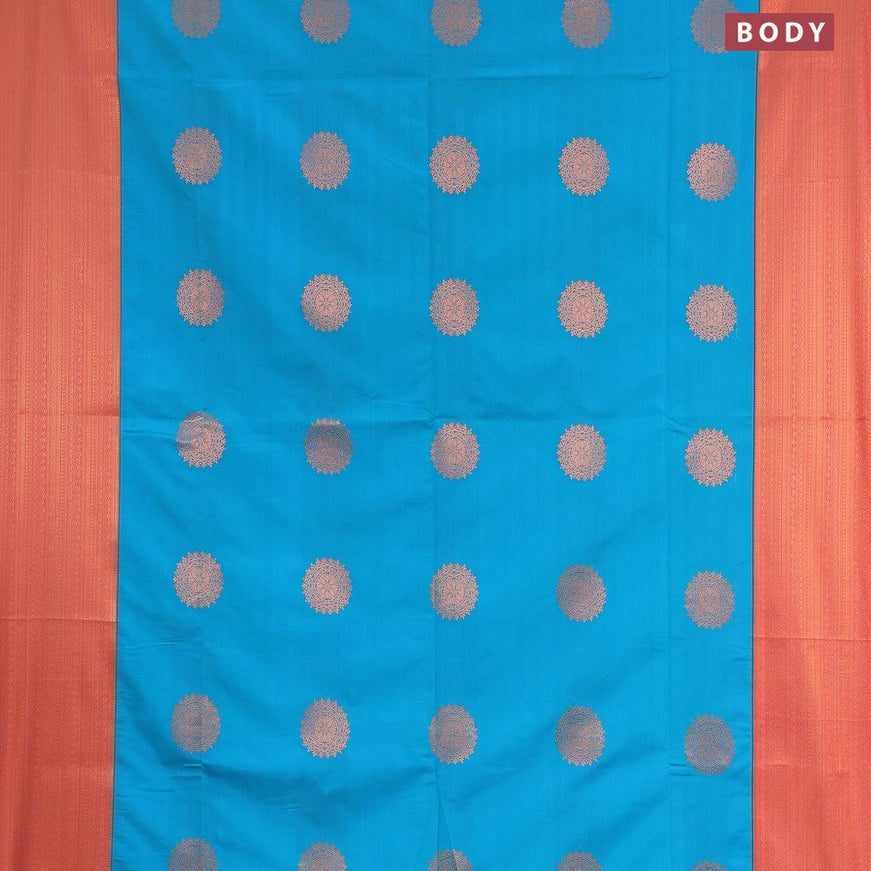 Semi soft silk saree light blue and peach pink with copper zari woven buttas and copper zari woven border - {{ collection.title }} by Prashanti Sarees
