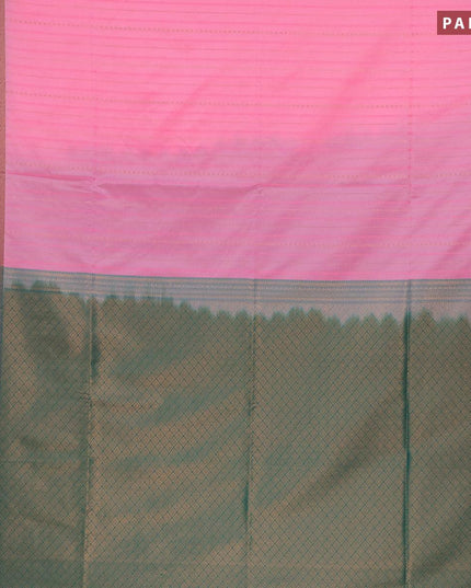 Semi soft silk saree light pink and teal green with allover copper zari weaves and copper zari woven border - {{ collection.title }} by Prashanti Sarees