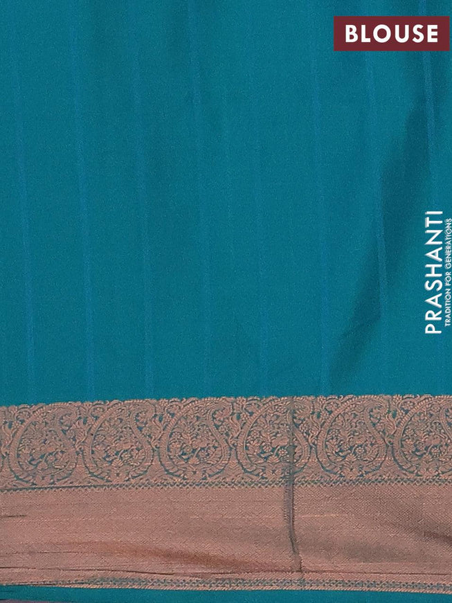 Semi soft silk saree light pink and teal green with allover copper zari weaves and copper zari woven border - {{ collection.title }} by Prashanti Sarees