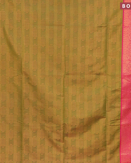 Semi soft silk saree mehendi green and pink with allover copper zari woven brocade weaves and copper zari woven border - {{ collection.title }} by Prashanti Sarees