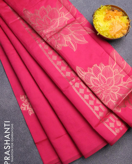 Semi soft silk saree pink with zari woven floral buttas in borderless style - {{ collection.title }} by Prashanti Sarees